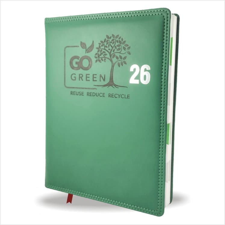 Go Green Leather Diary 2026 with Planner